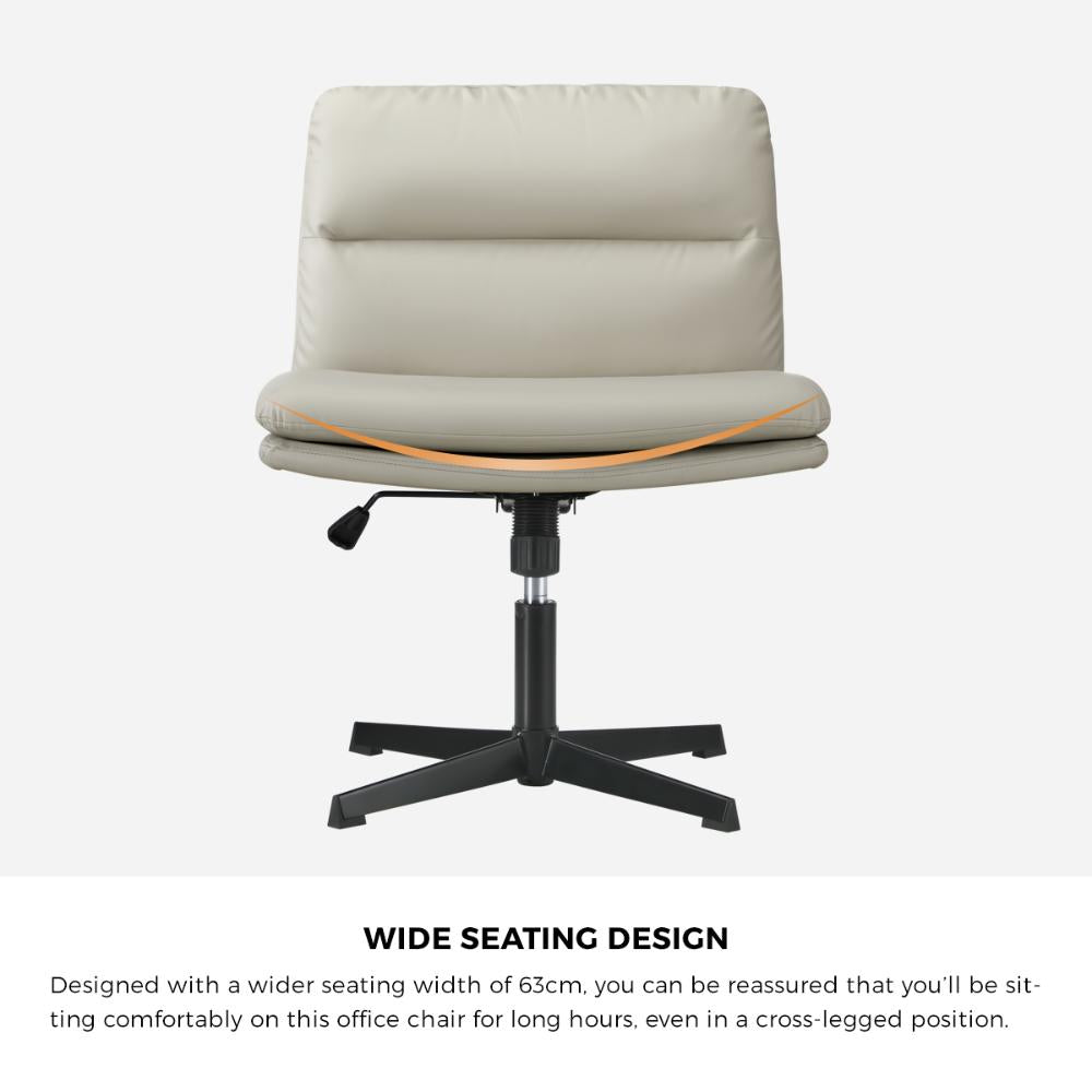 Mid Back Armless Office Chair Wide Seat Leather Beige