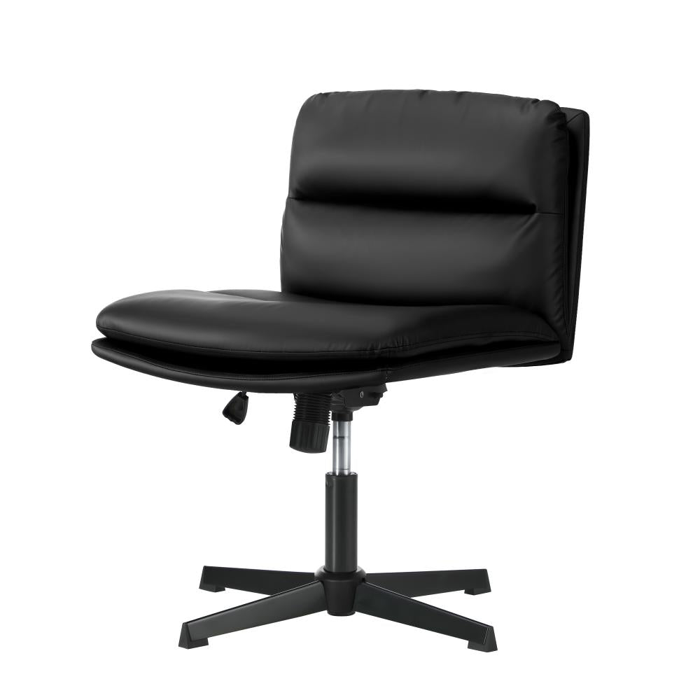 Mid Back Armless Office Chair Wide Seat Leather Black