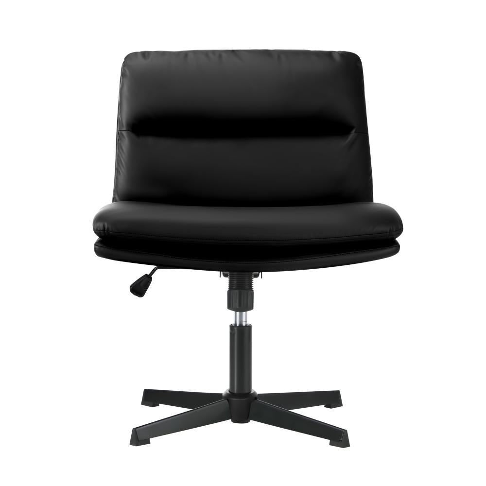 Mid Back Armless Office Chair Wide Seat Leather Black