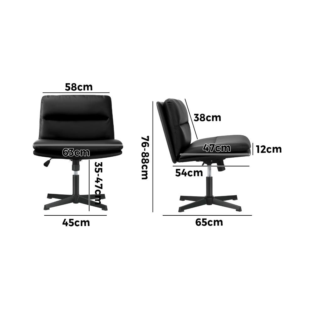 Mid Back Armless Office Chair Wide Seat Leather Black