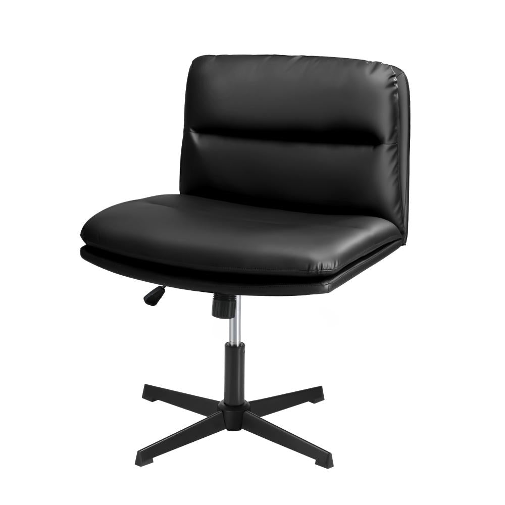 Mid Back Armless Office Chair Wide Seat Leather Black