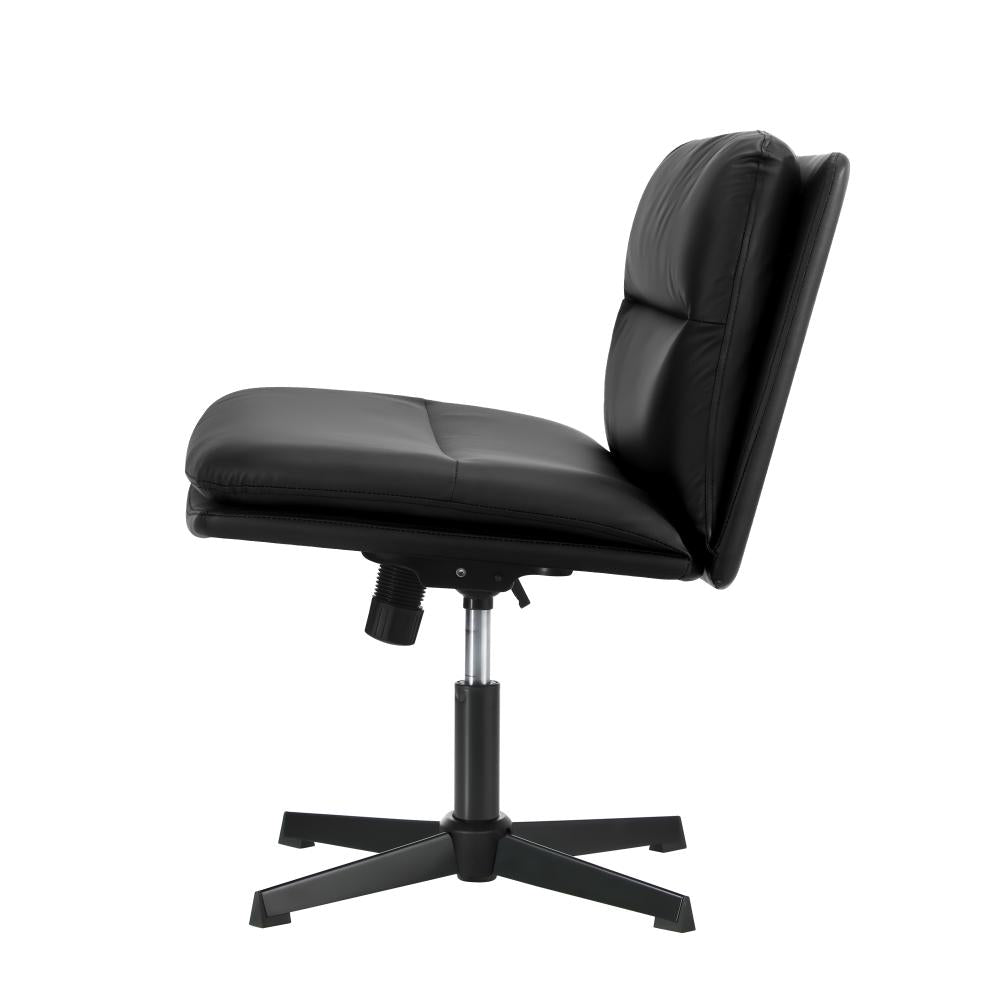 Mid Back Armless Office Chair Wide Seat Leather Black
