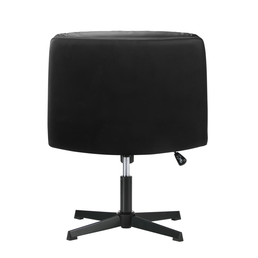 Mid Back Armless Office Chair Wide Seat Leather Black