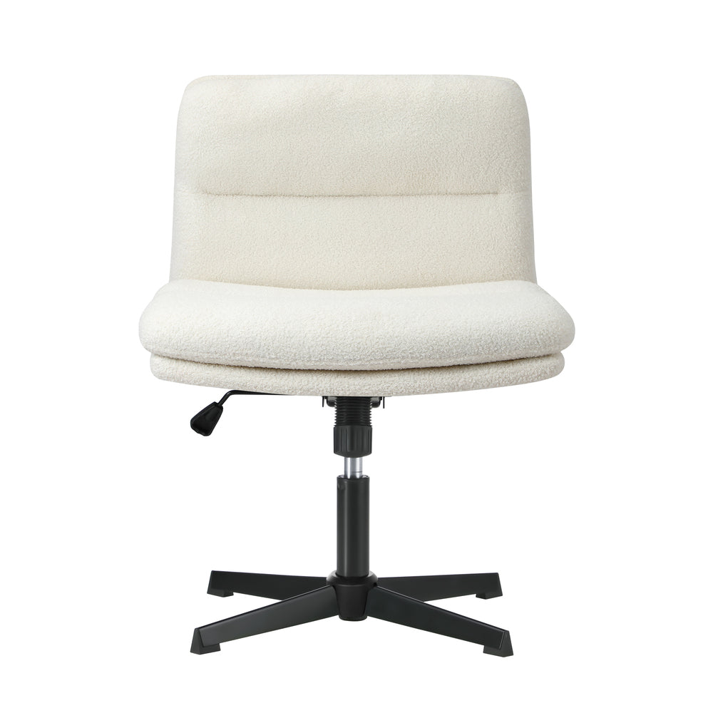 Mid Back Armless Office Chair Wide Seat Boucle White