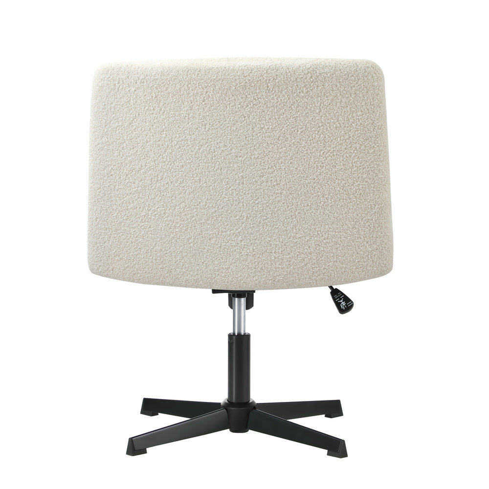 Mid Back Armless Office Chair Wide Seat Boucle White
