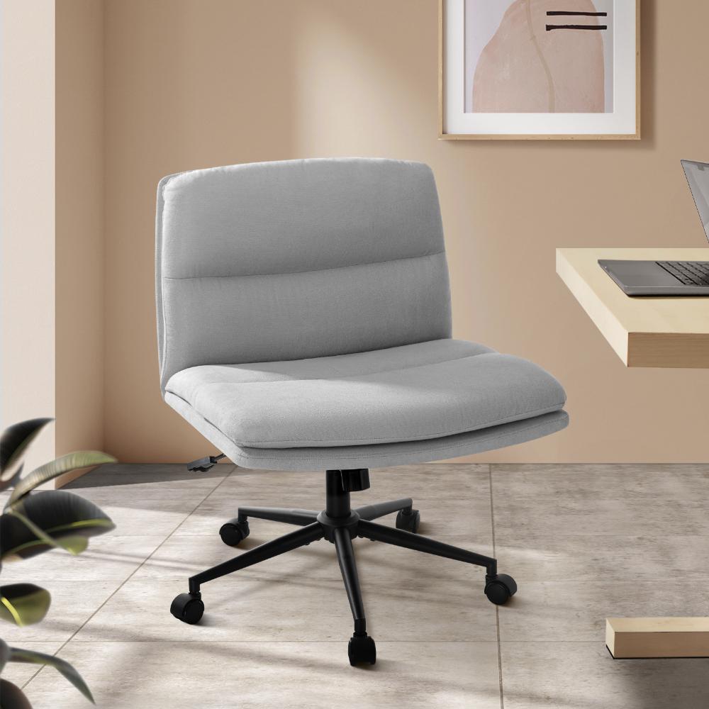 Mid Back Office Chair Wide Seat Linen Grey with Wheels