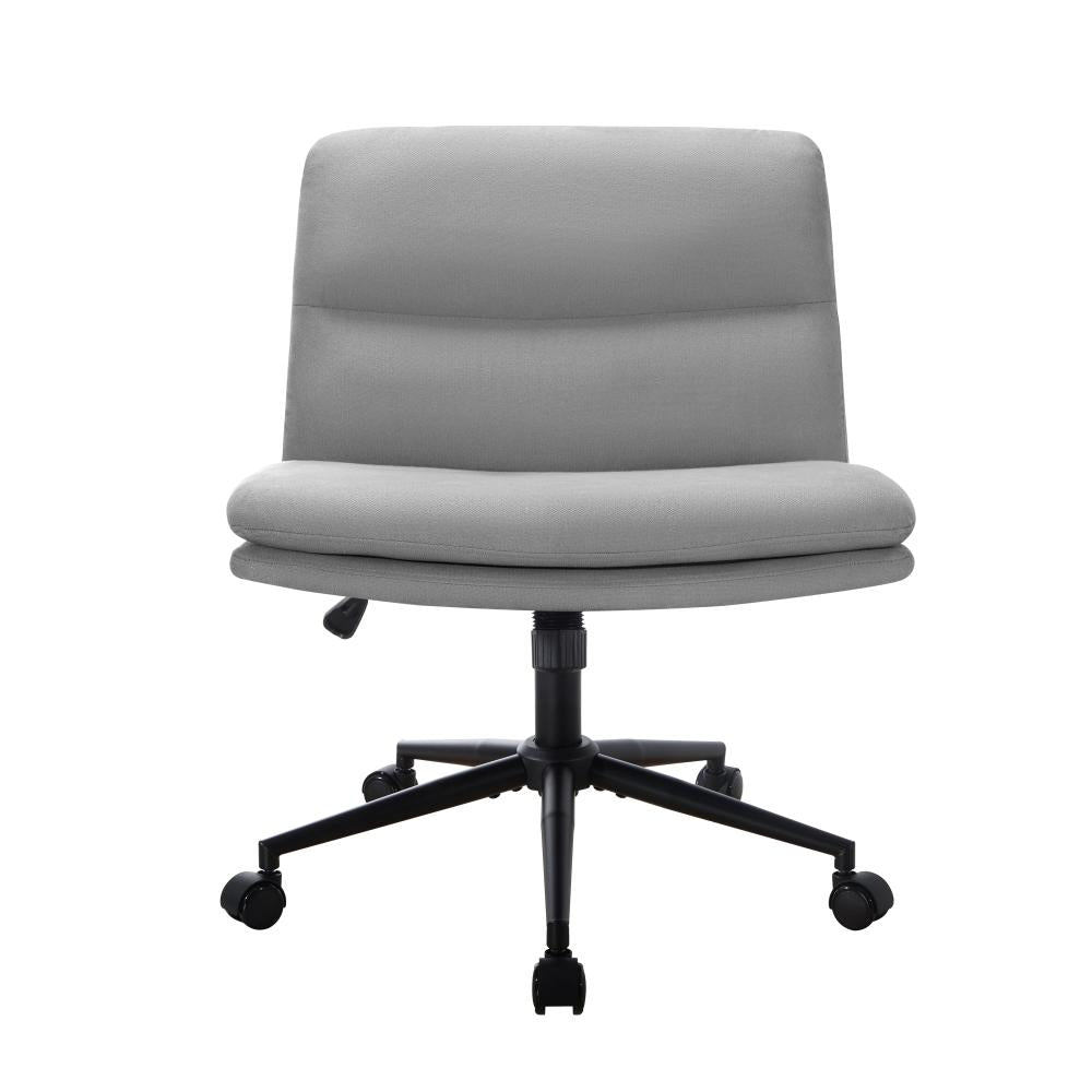 Mid Back Office Chair Wide Seat Linen Grey with Wheels