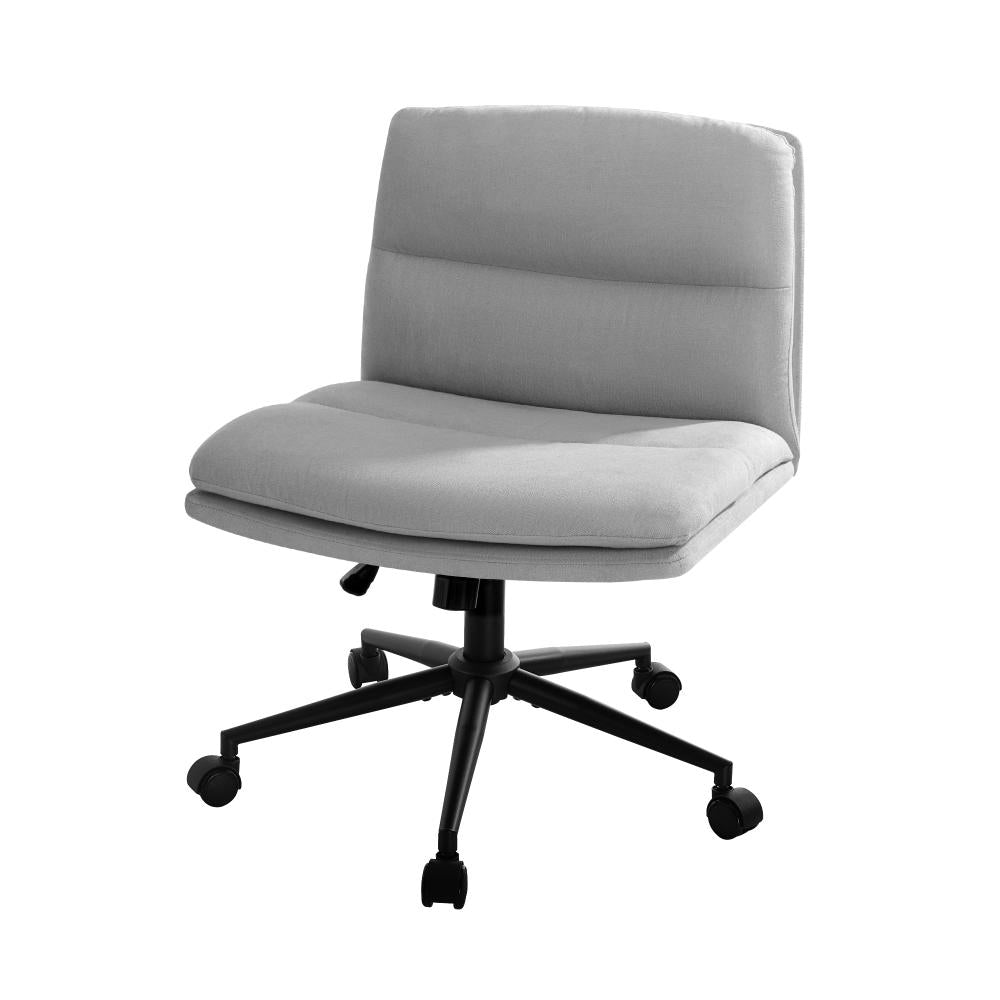Mid Back Office Chair Wide Seat Linen Grey with Wheels