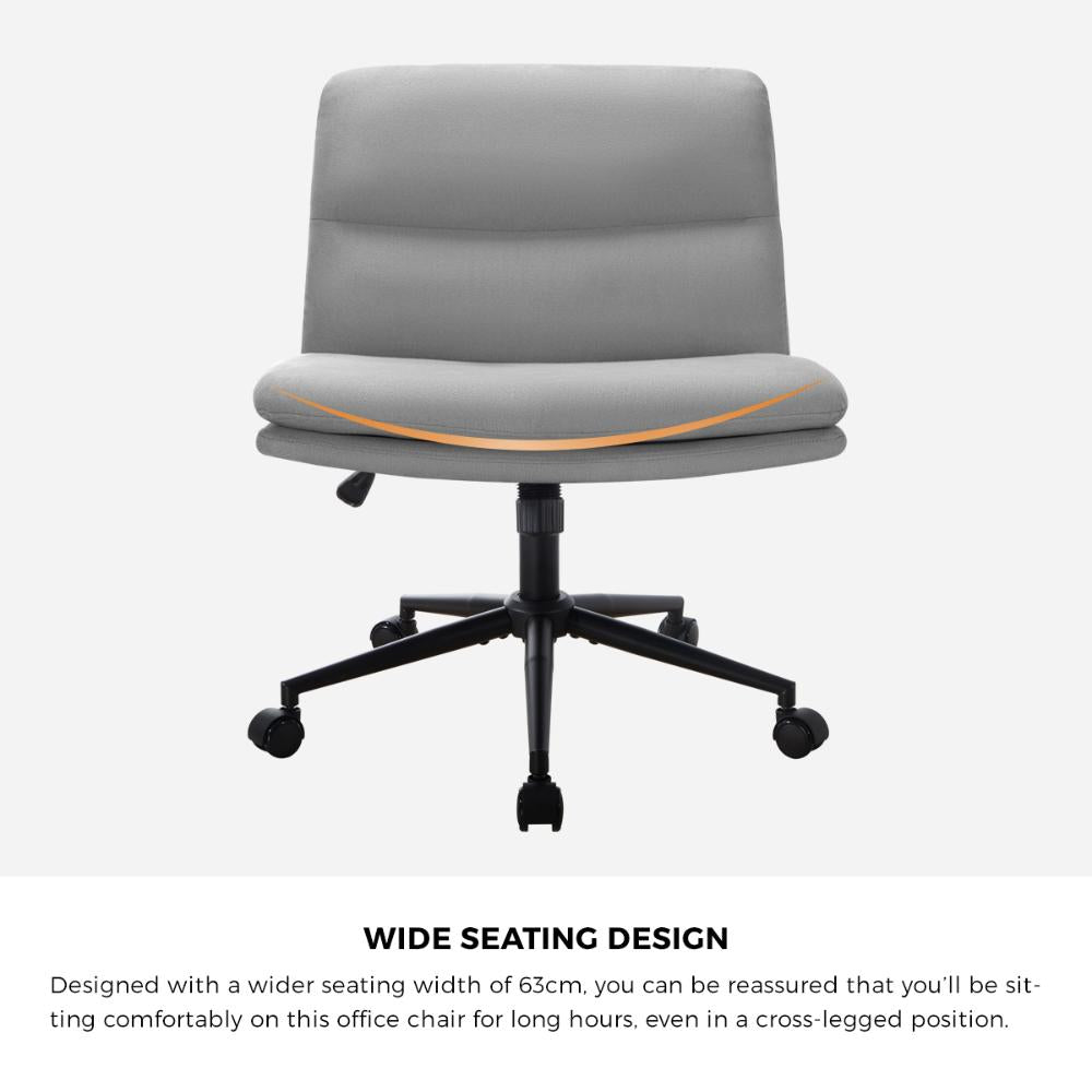 Mid Back Office Chair Wide Seat Linen Grey with Wheels
