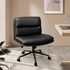 Mid Back Office Chair Wide Seat Leather Black with Wheels