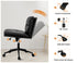 Mid Back Office Chair Wide Seat Leather Black with Wheels