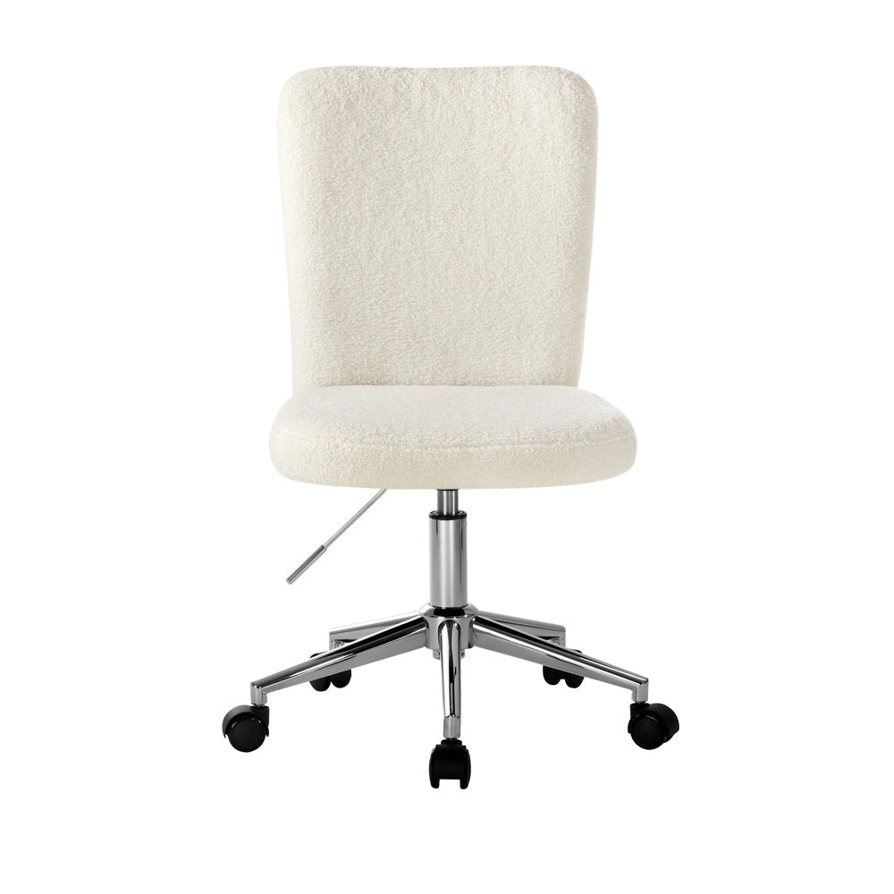 High Back Armless Office Chair Boucle White&Silver