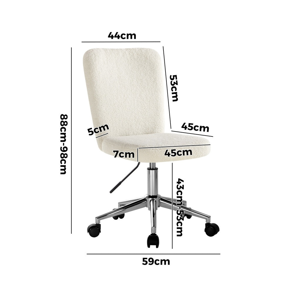 High Back Armless Office Chair Boucle White&Silver