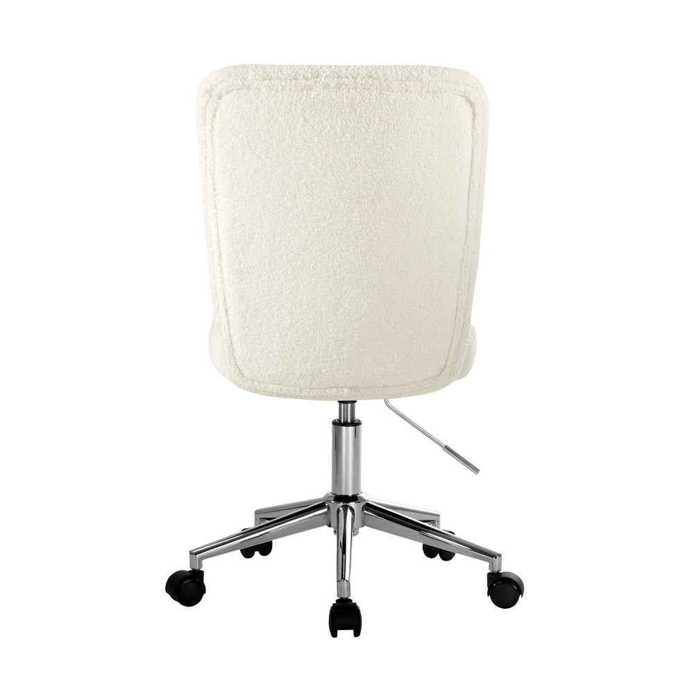 High Back Armless Office Chair Boucle White&Silver