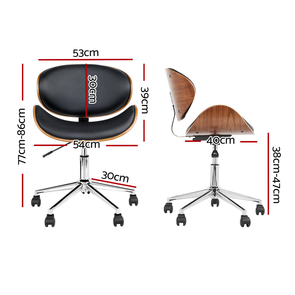 Wooden Office Chair Leather Seat Black