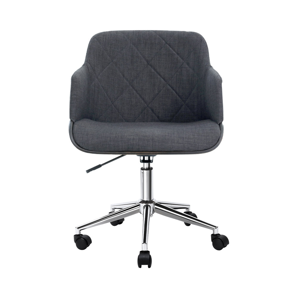 Wooden Office Chair Fabric Seat Grey