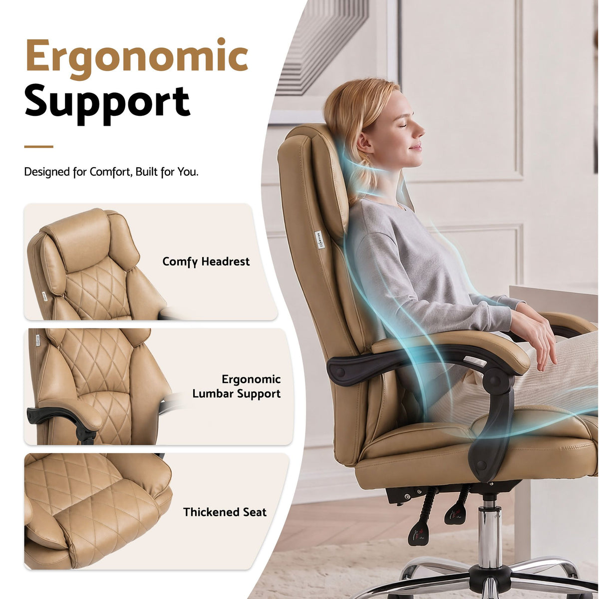 Executive Office Chair Leather Recliner Espresso High Back 120kg