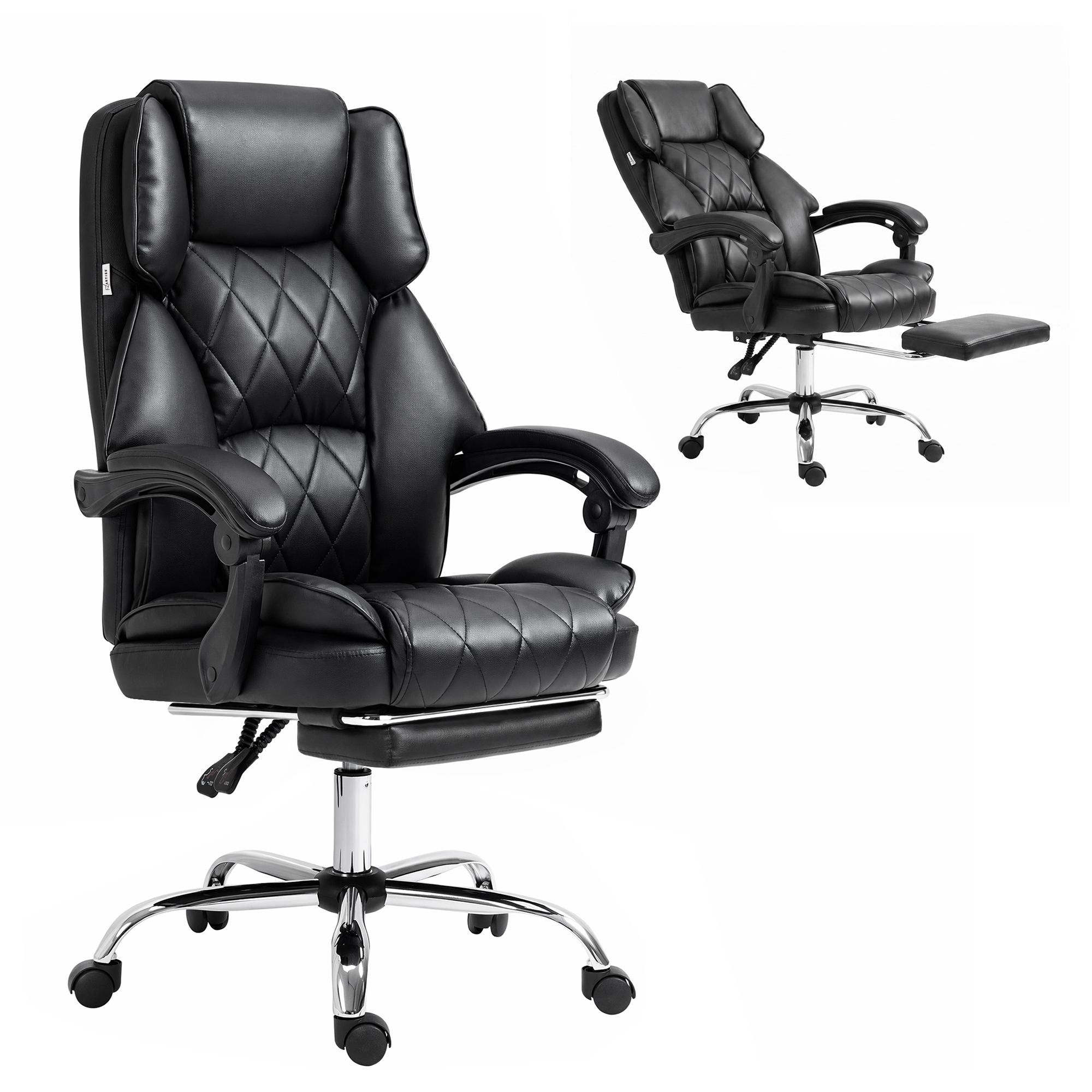 Artiss Executive Office Chair PU Leather Reclining with Footrest Black