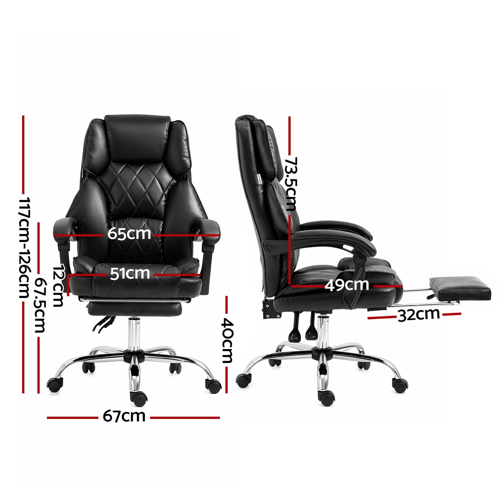 Executive Office Chair PU Leather Reclining with Footrest Black