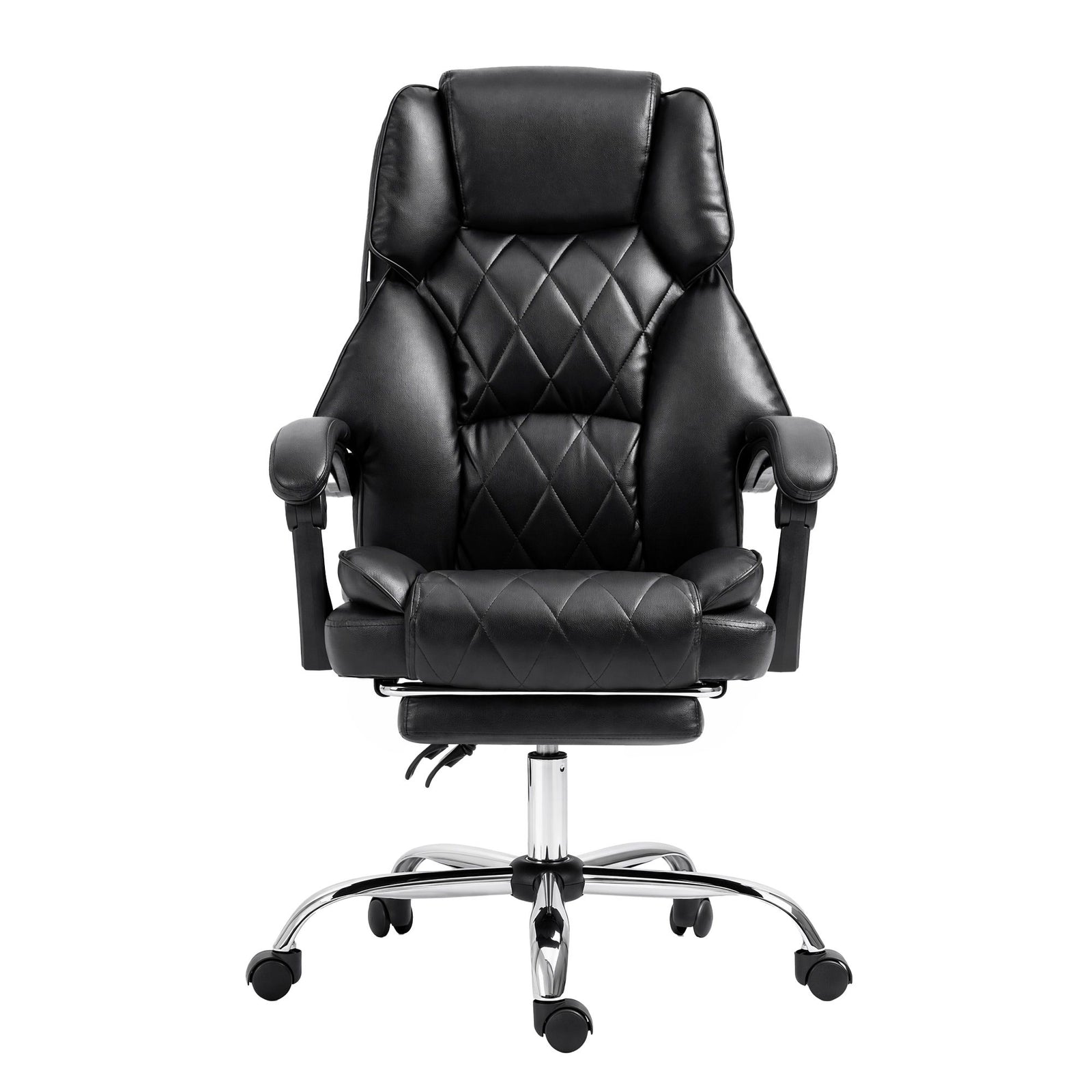 Executive Office Chair PU Leather Reclining with Footrest Black