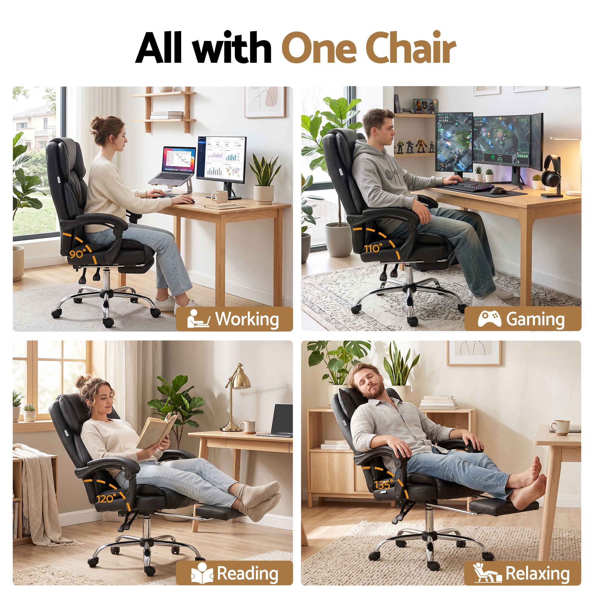 Artiss Executive Office Chair PU Leather Reclining with Footrest Black