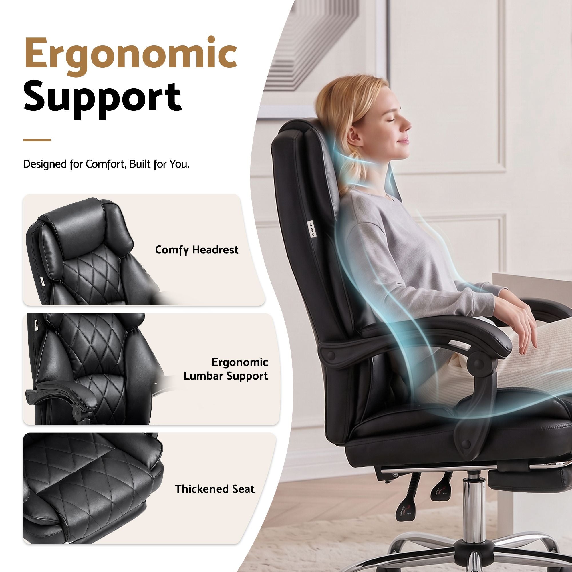 Artiss Executive Office Chair PU Leather Reclining with Footrest Black