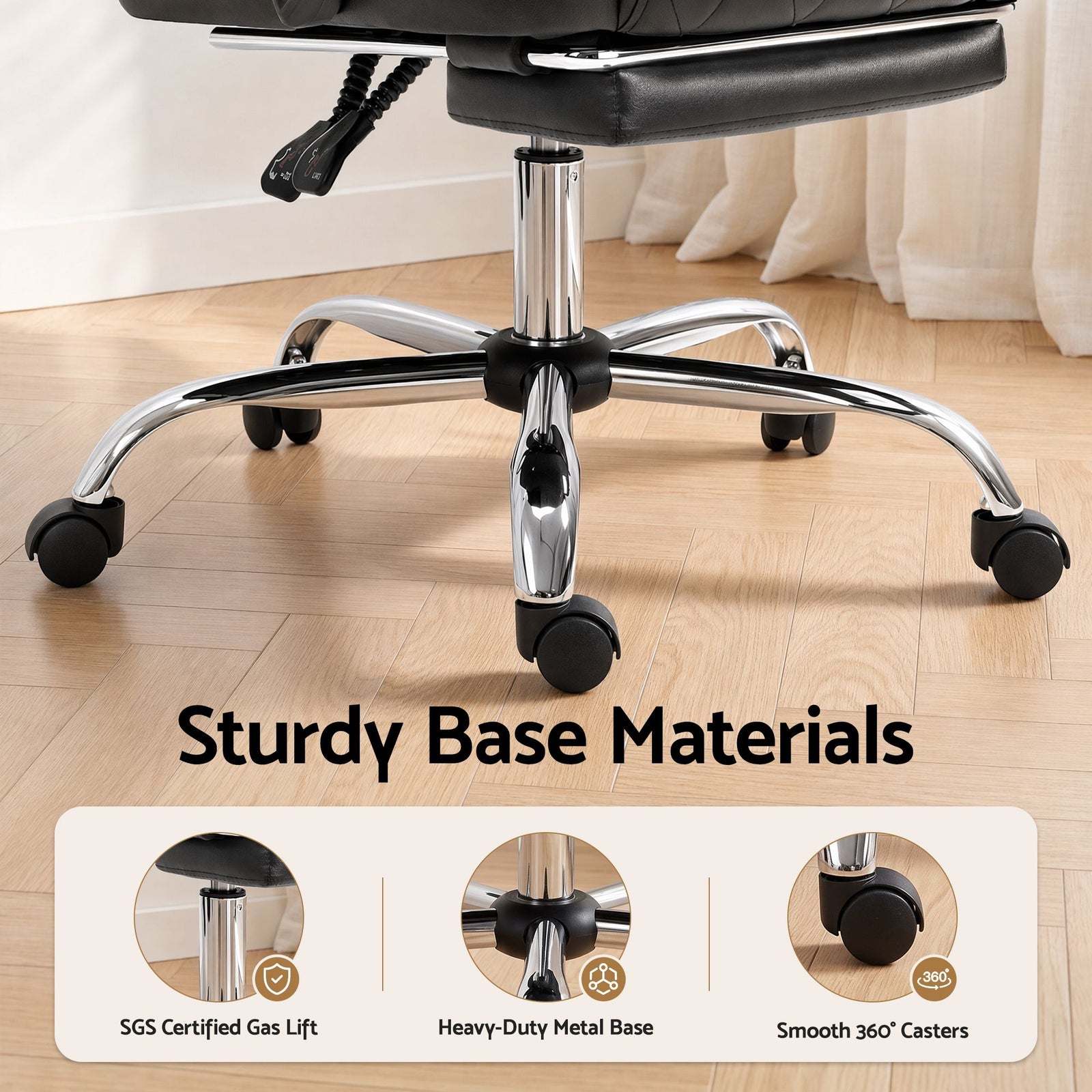 Executive Office Chair PU Leather Reclining with Footrest Black