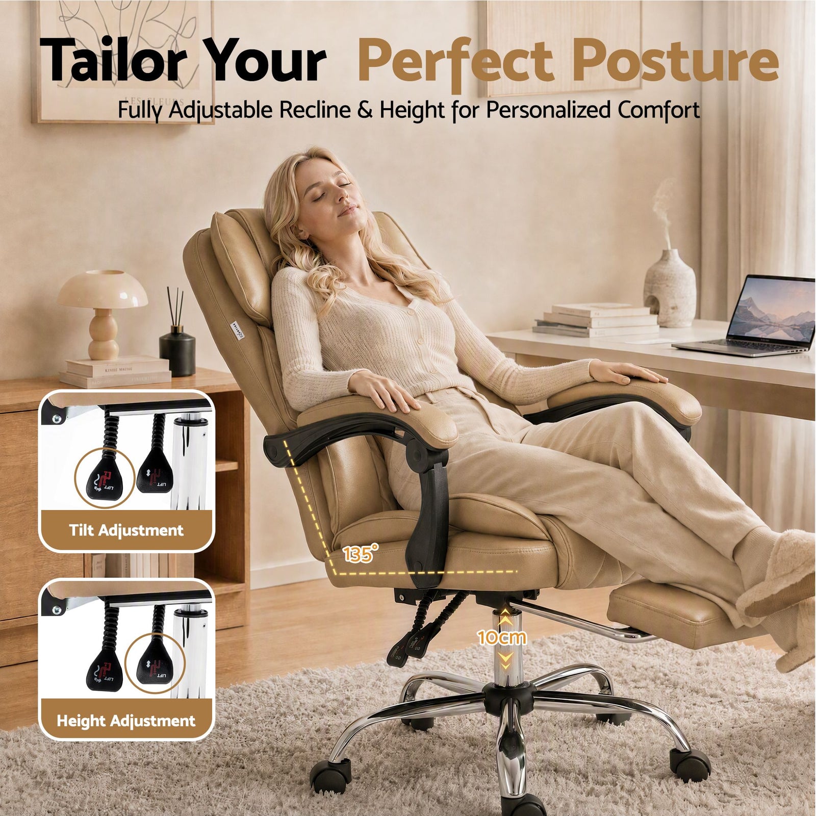 Artiss Executive Office Chair PU Leather Reclining Footrest Espresso