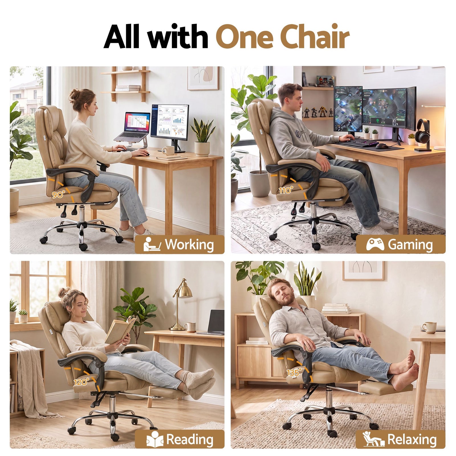 Artiss Executive Office Chair PU Leather Reclining Footrest Espresso