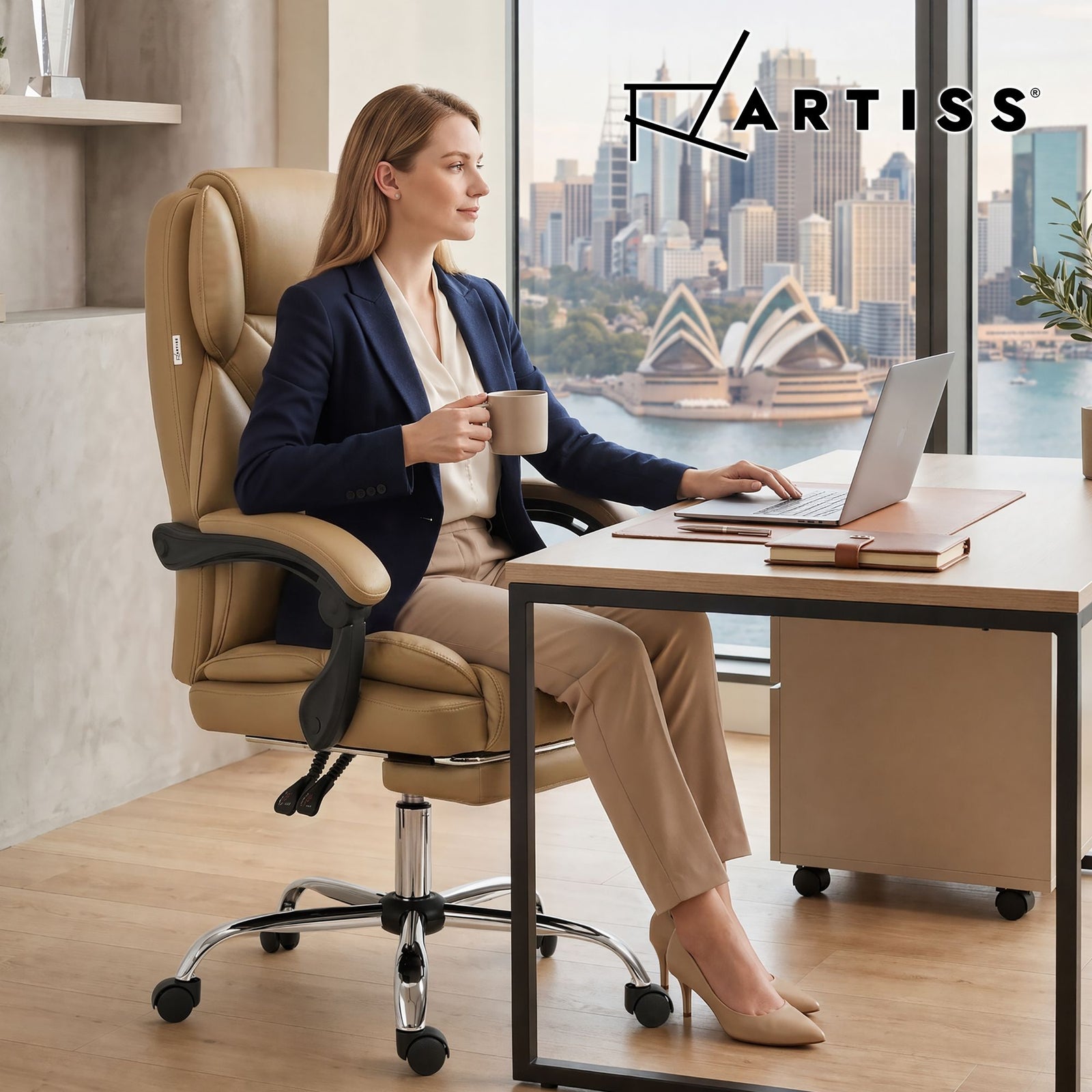Artiss Executive Office Chair PU Leather Reclining Footrest Espresso