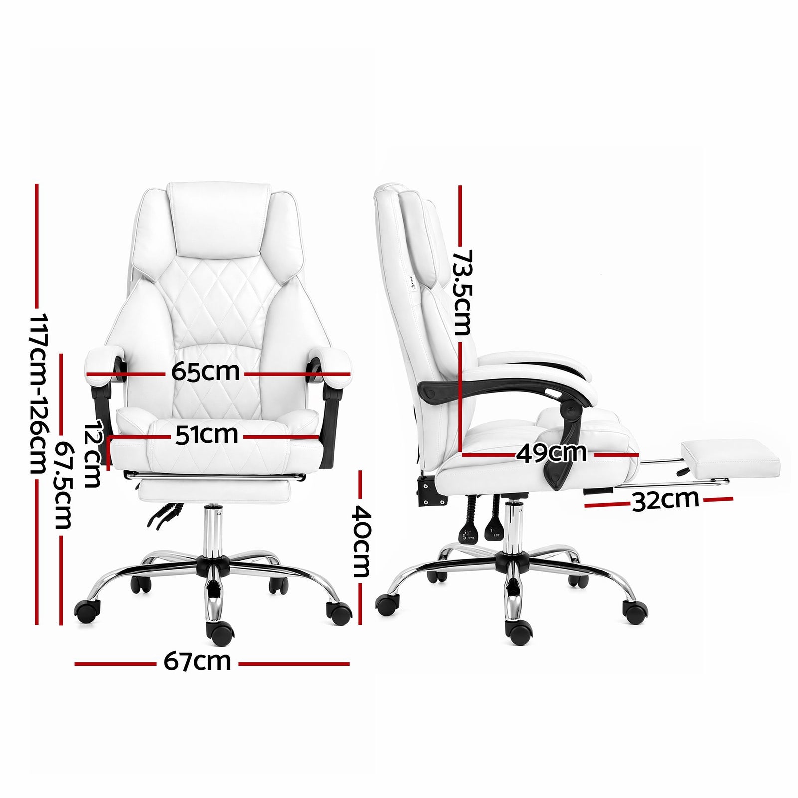 Artiss Executive Office Chair White – High Back, Footrest, 135° Recline, PU Leather