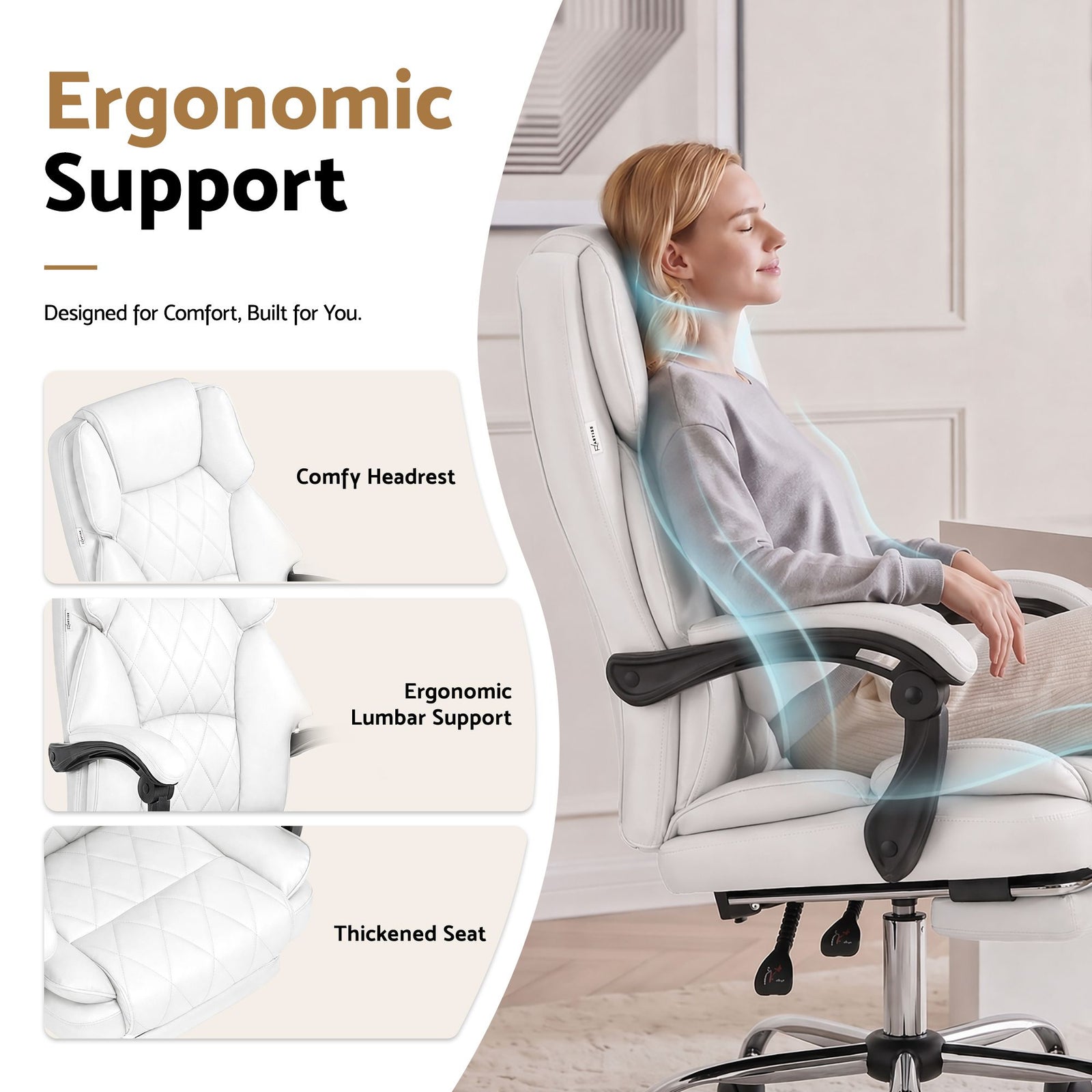 Artiss Executive Office Chair White – High Back, Footrest, 135° Recline, PU Leather