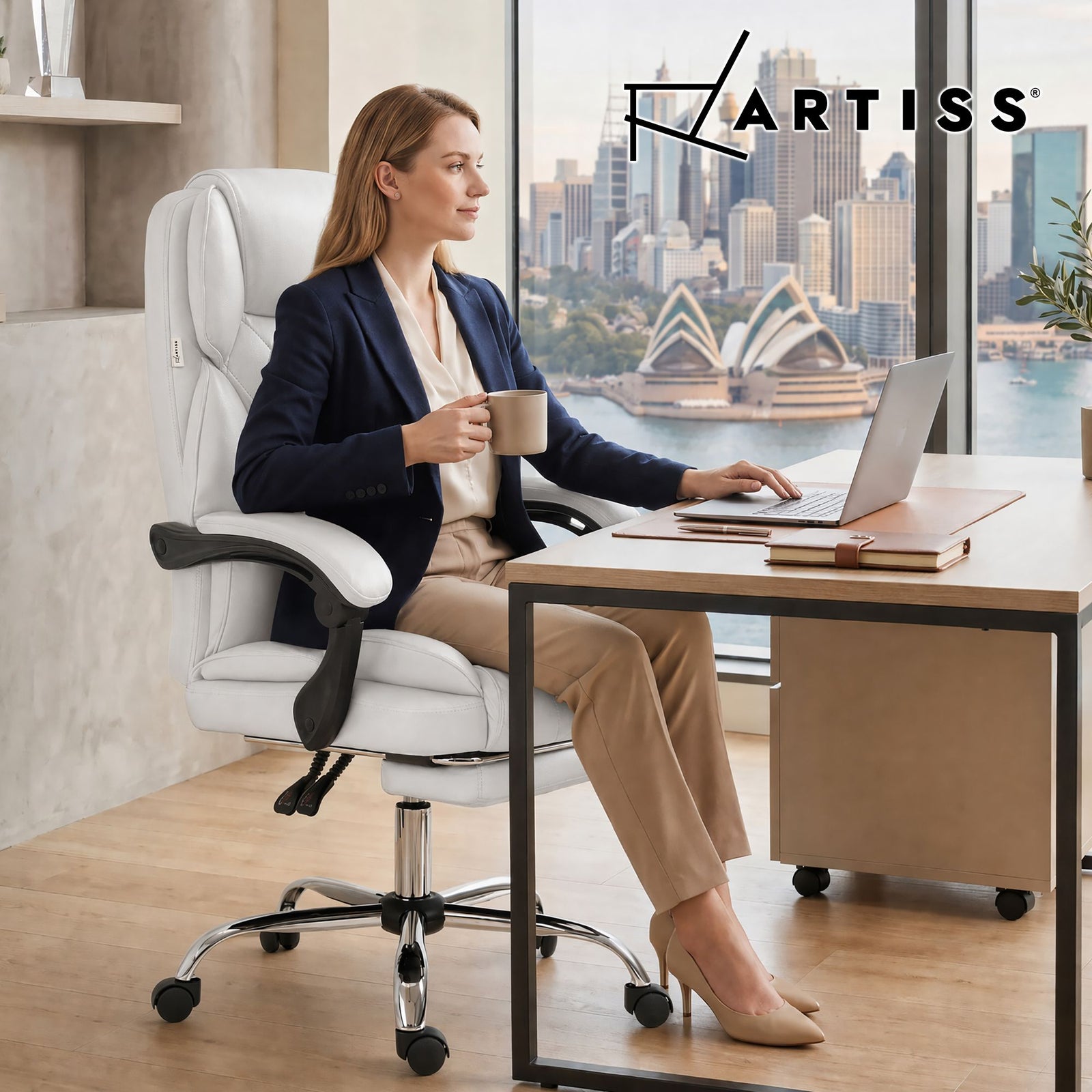 Artiss Executive Office Chair White – High Back, Footrest, 135° Recline, PU Leather