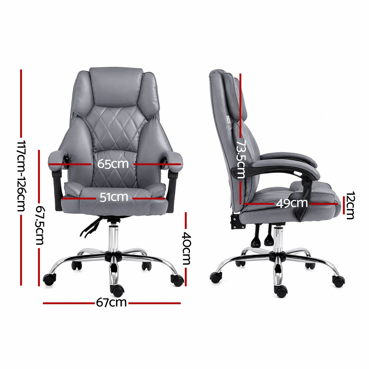 Executive Office Chair Recliner PU Leather Grey High Back