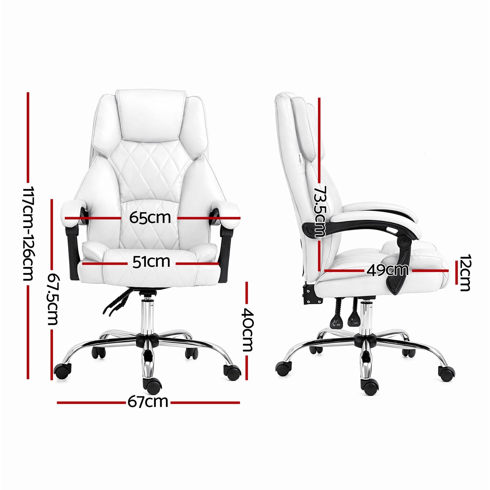 Executive Office Chair Leather Recliner White High Back 120kg