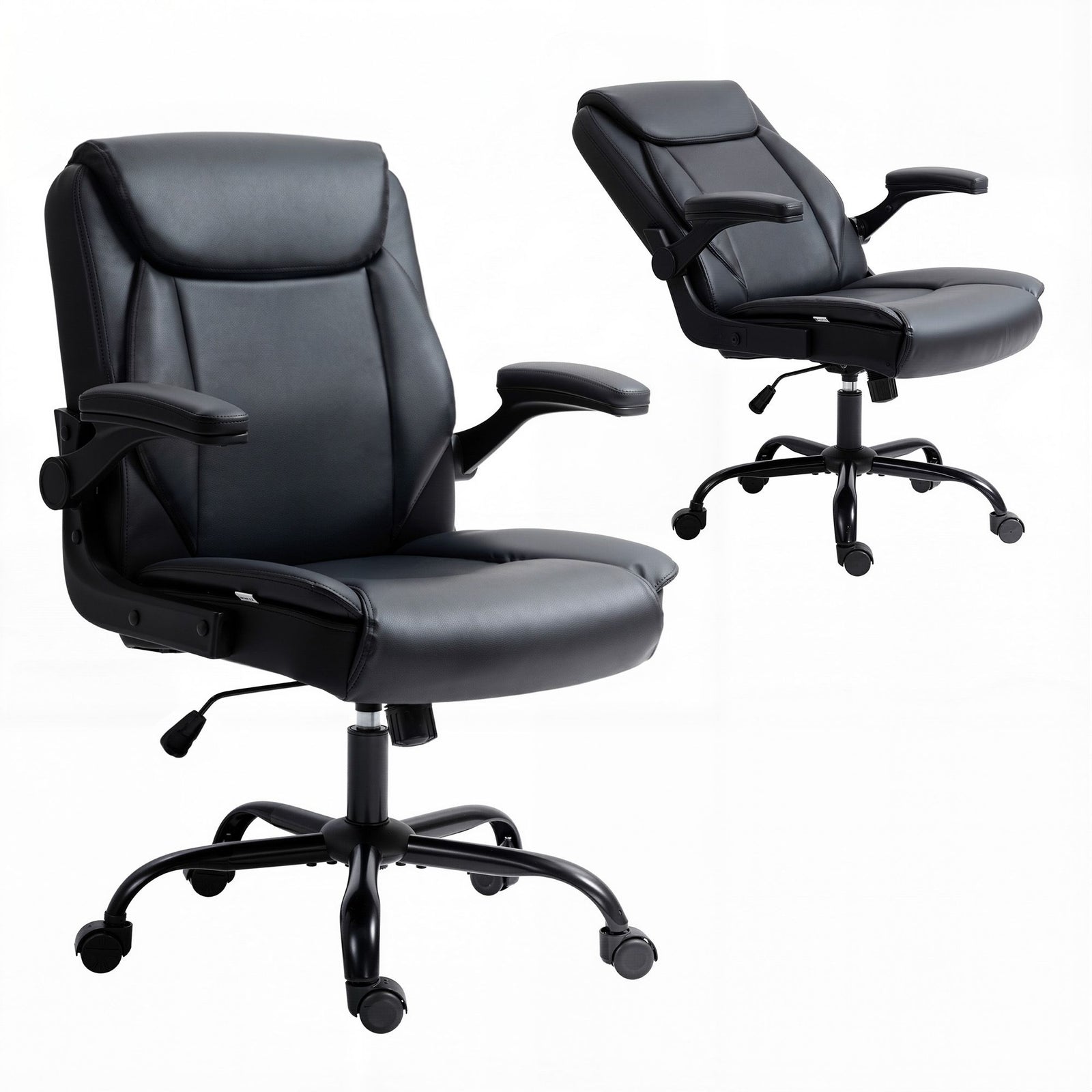 Artiss Executive Mid Back Office Chair PU Leather Flip-Up Arms Black