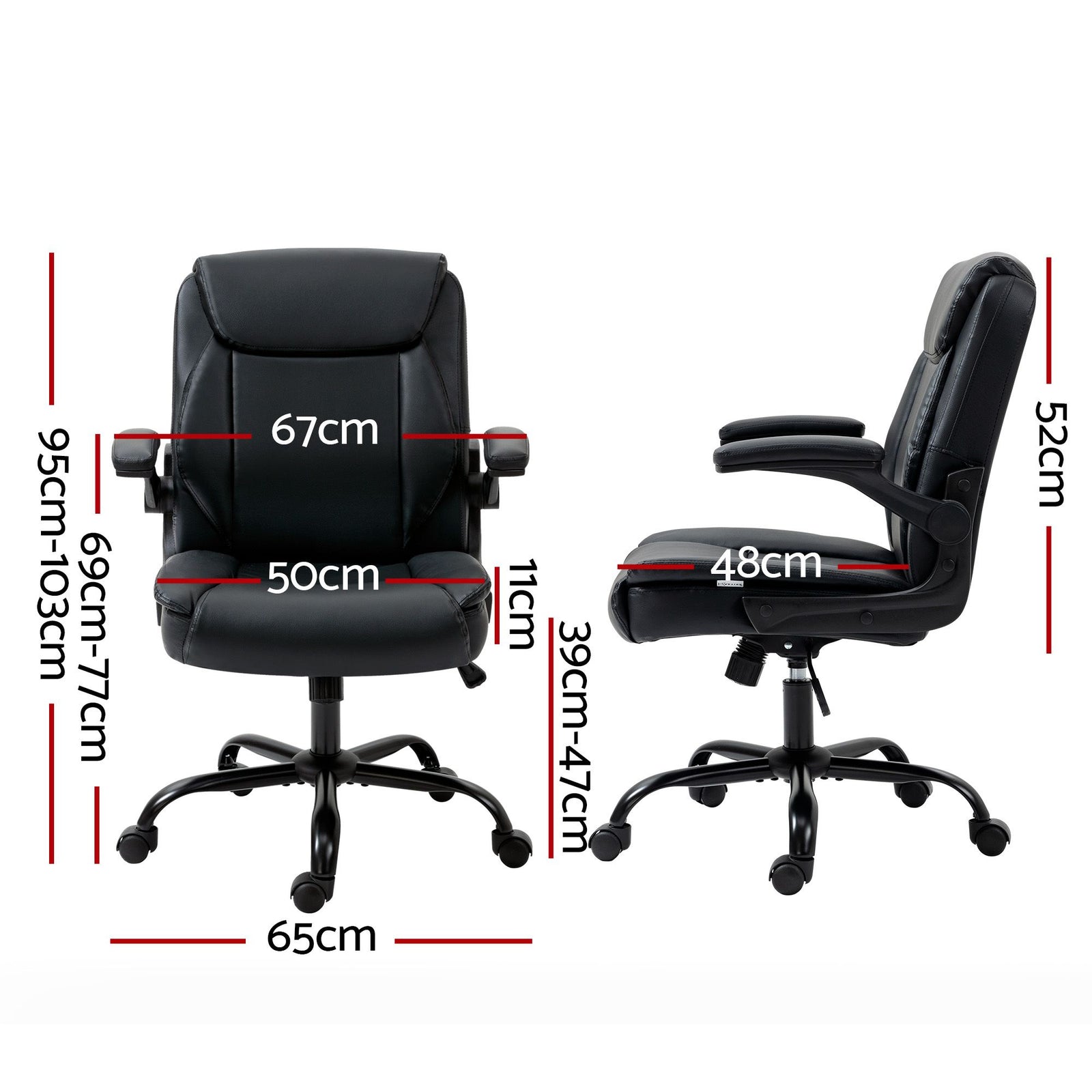Artiss Executive Mid Back Office Chair PU Leather Flip-Up Arms Black