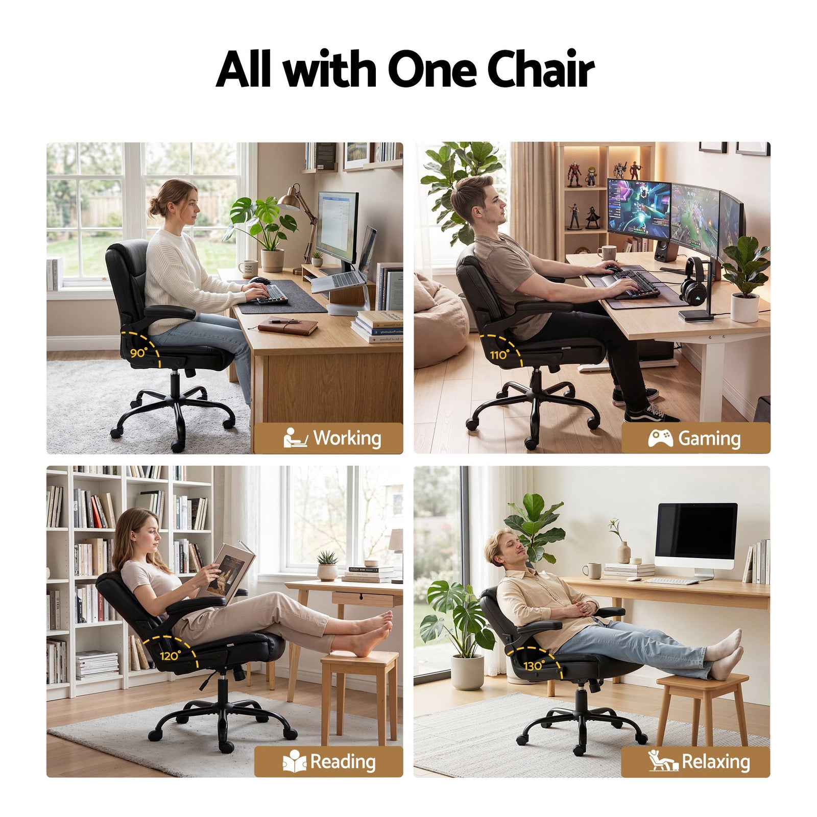 Artiss Executive Mid Back Office Chair PU Leather Flip-Up Arms Black