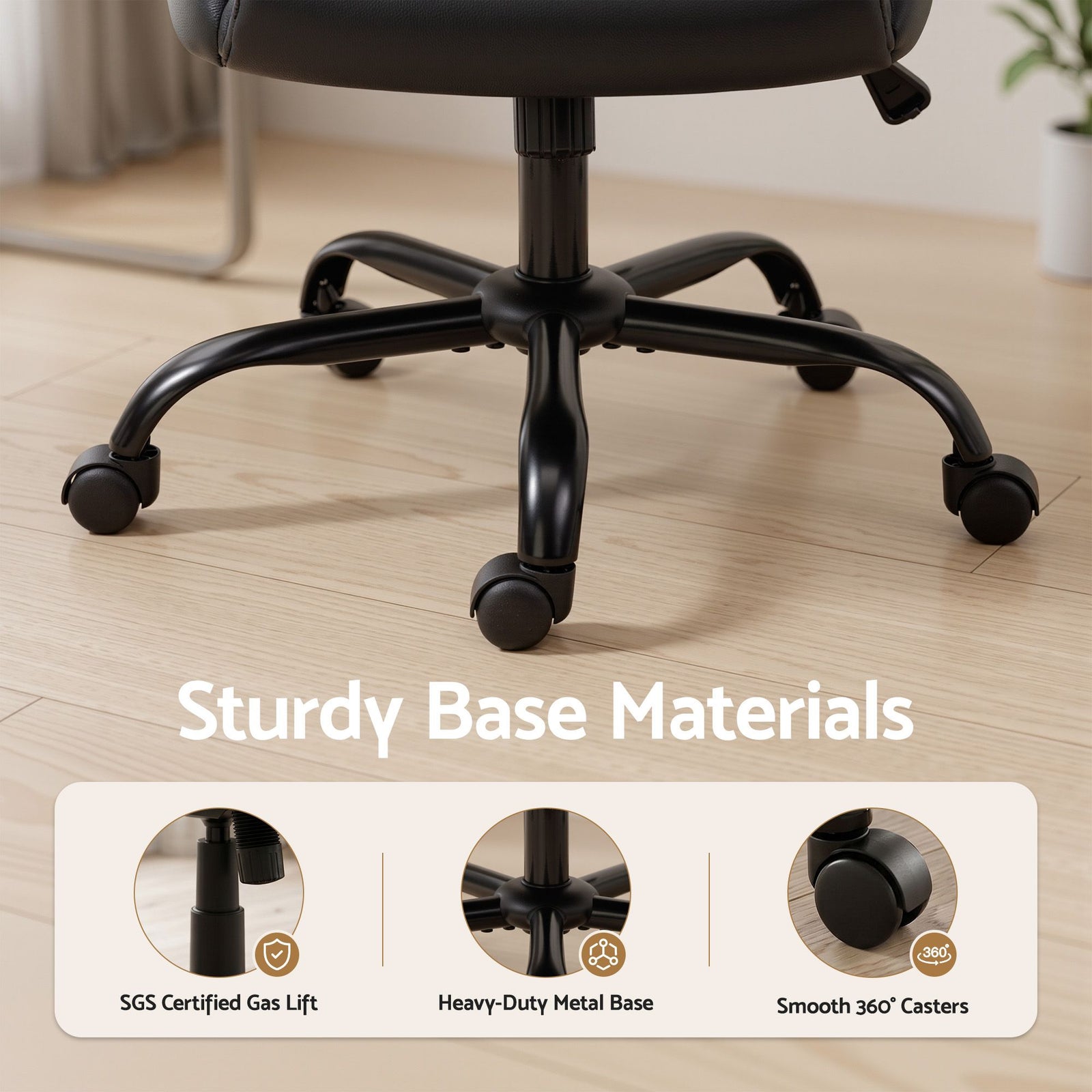 Artiss Executive Mid Back Office Chair PU Leather Flip-Up Arms Black