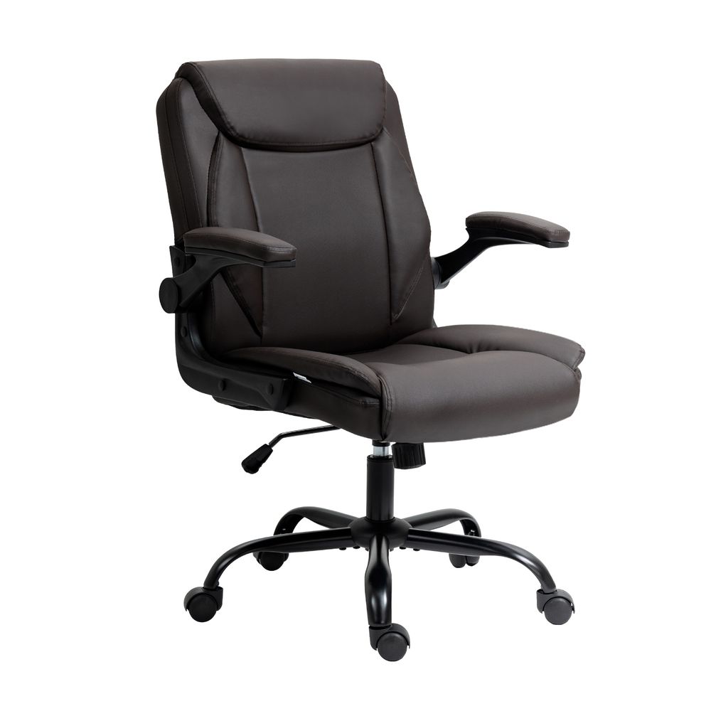 Ergonomic Mid Back Office Chair Brown PU Leather Adjustable Swivel Chair