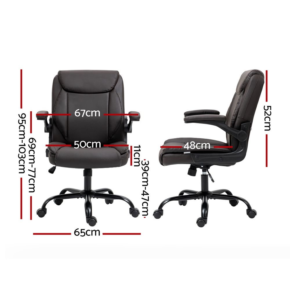 Ergonomic Mid Back Office Chair Brown PU Leather Adjustable Swivel Chair
