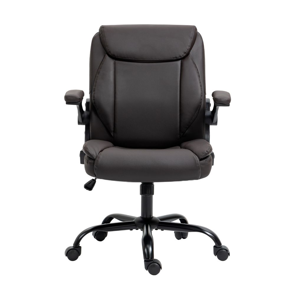 Ergonomic Mid Back Office Chair Brown PU Leather Adjustable Swivel Chair