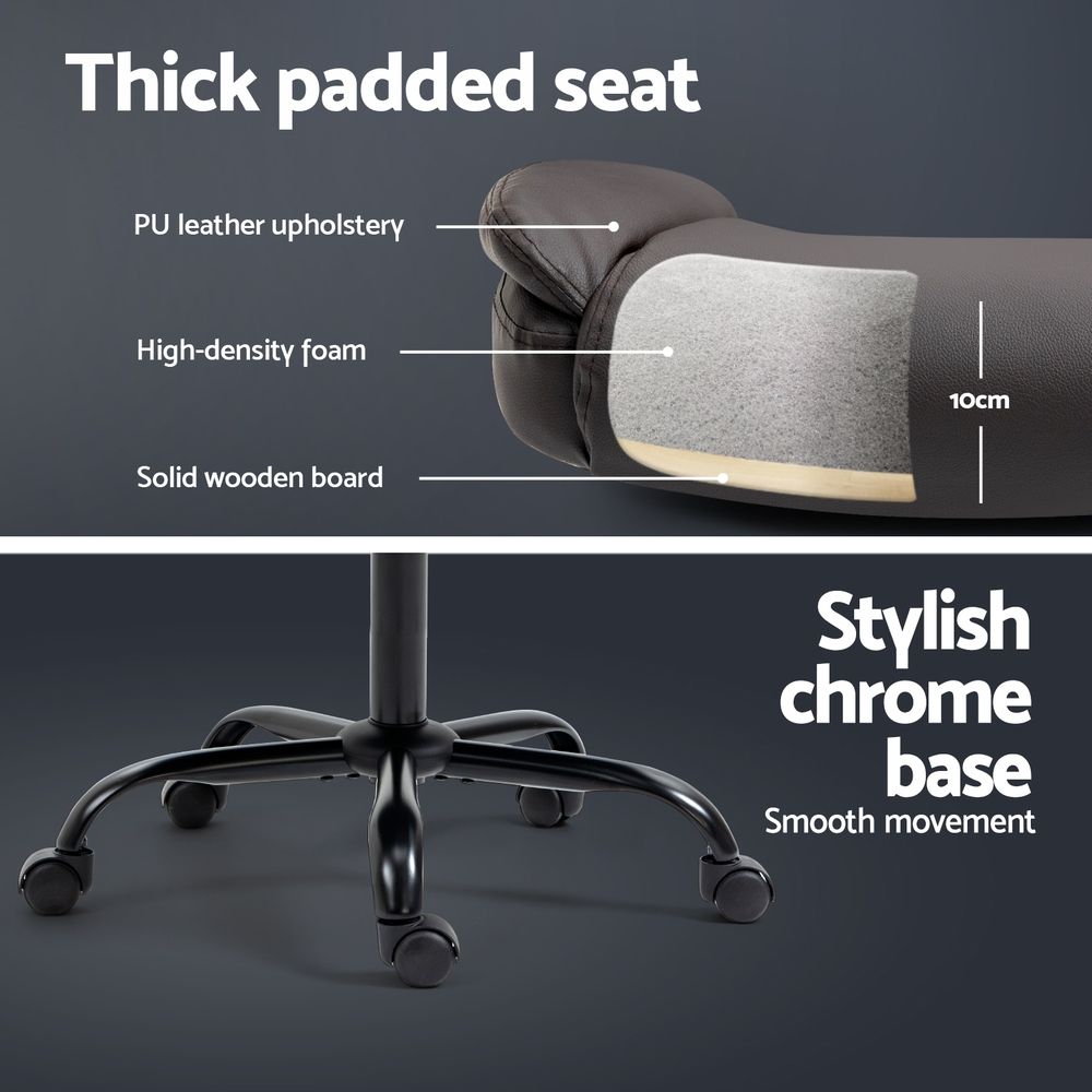 Ergonomic Mid Back Office Chair Brown PU Leather Adjustable Swivel Chair