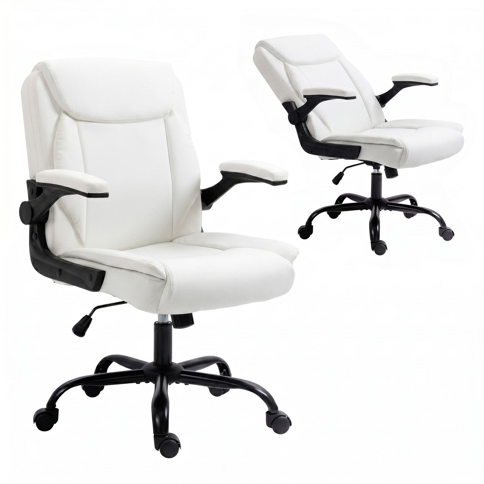 Artiss Executive Mid Back Office Chair PU Leather Flip-Up Arms White