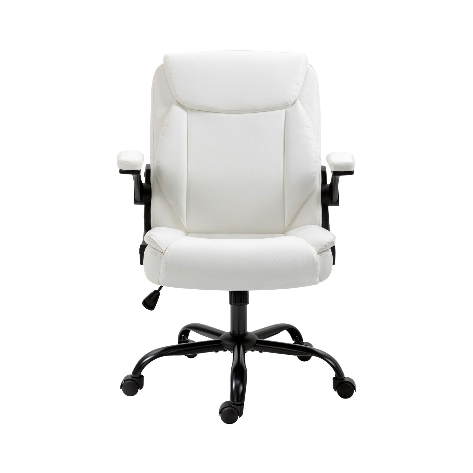 Artiss Executive Mid Back Office Chair PU Leather Flip-Up Arms White