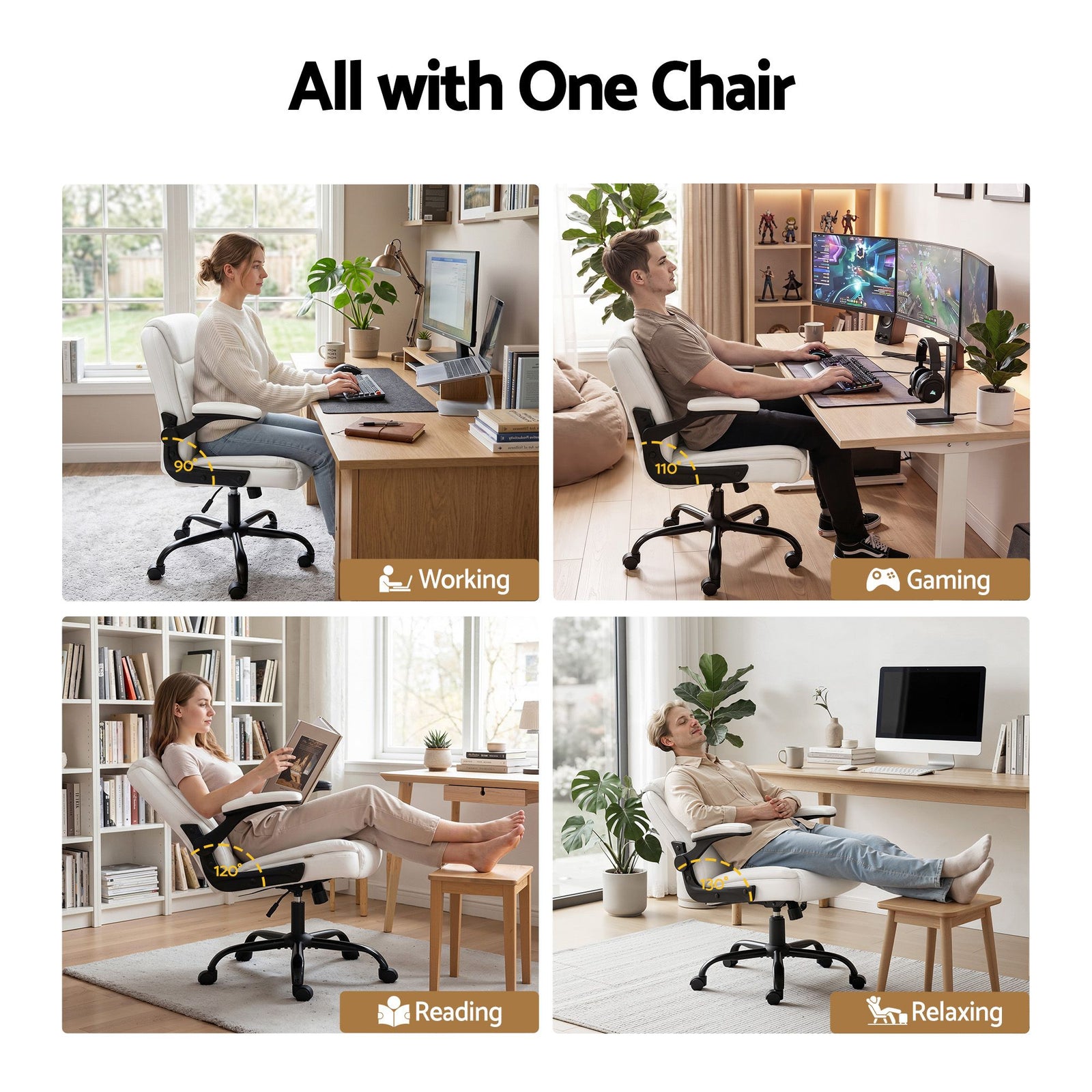 Artiss Executive Mid Back Office Chair PU Leather Flip-Up Arms White