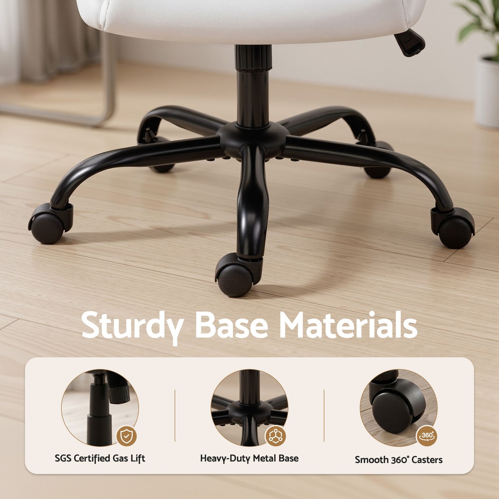 Artiss Executive Mid Back Office Chair PU Leather Flip-Up Arms White