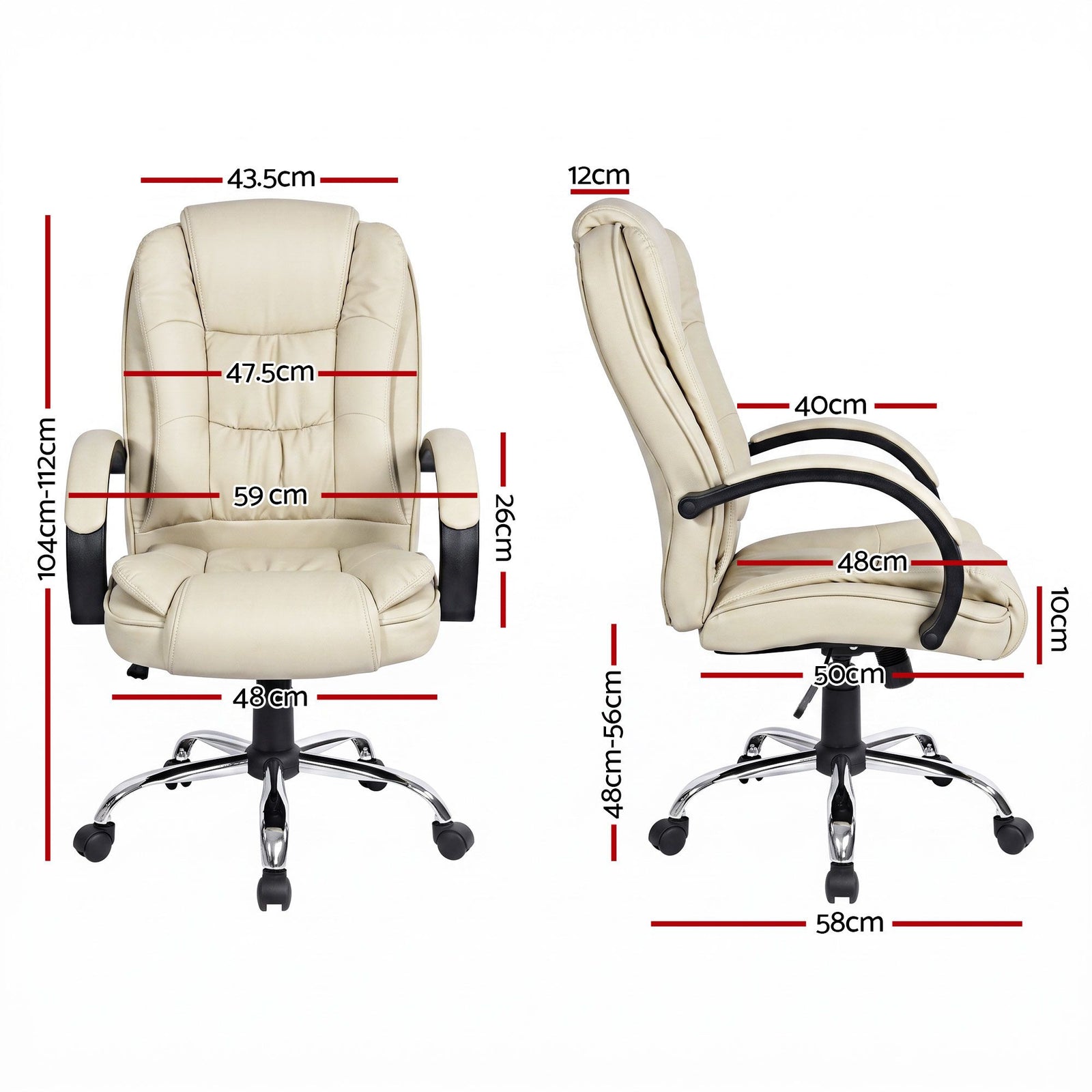 Artiss High Back PU Leather Office Chair Swivel Executive Chair Beige