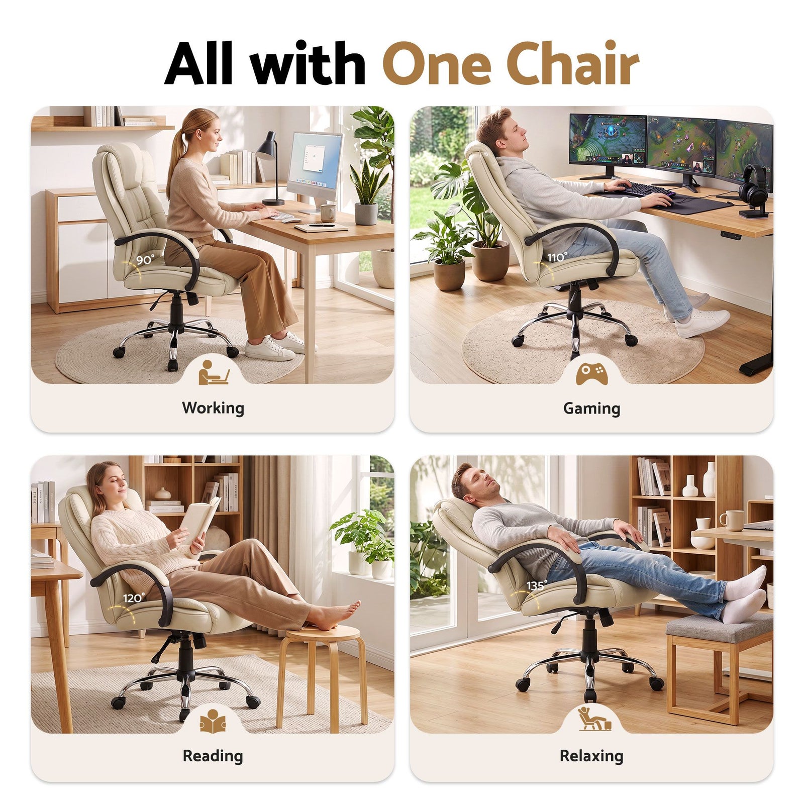 Artiss High Back PU Leather Office Chair Swivel Executive Chair Beige