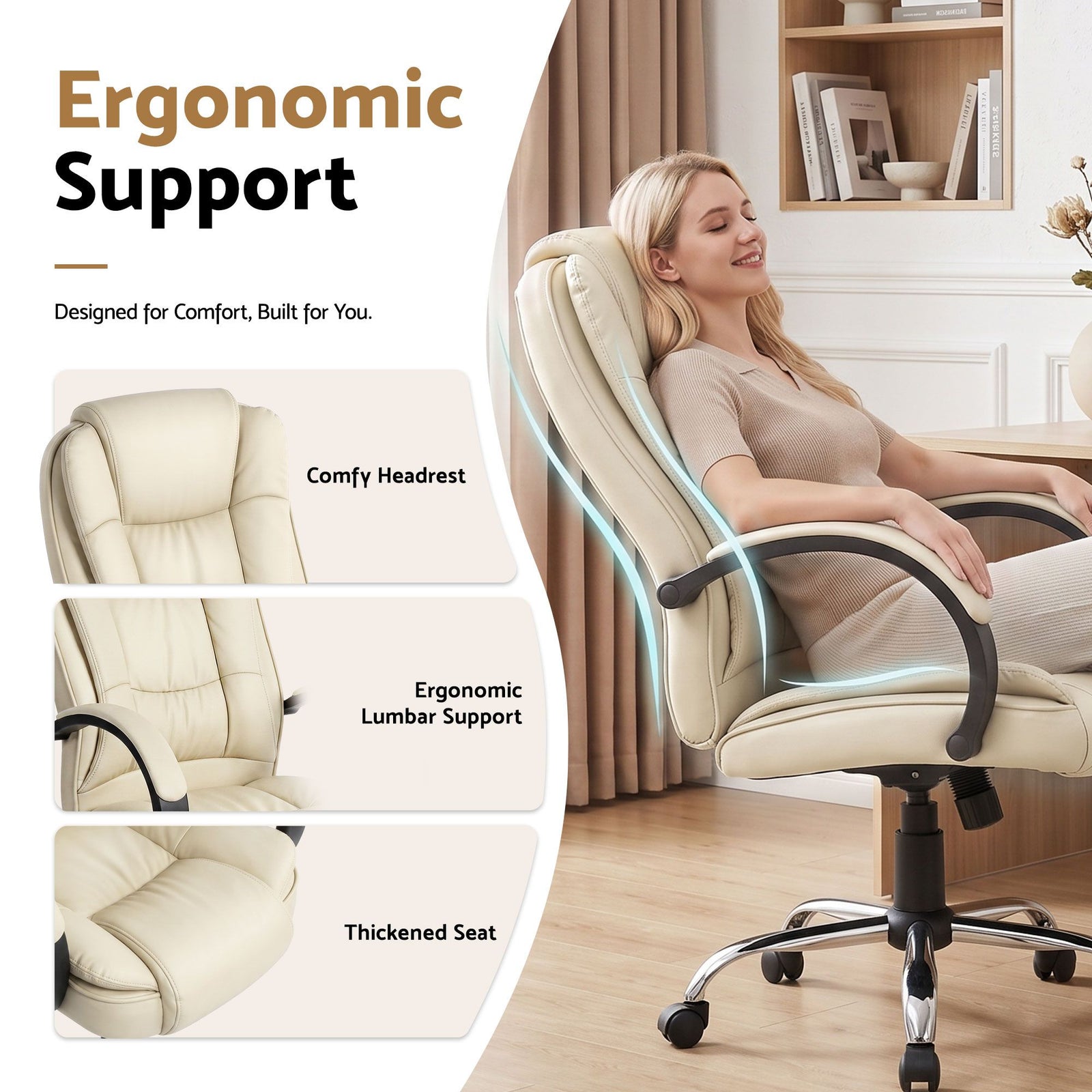 Artiss High Back PU Leather Office Chair Swivel Executive Chair Beige